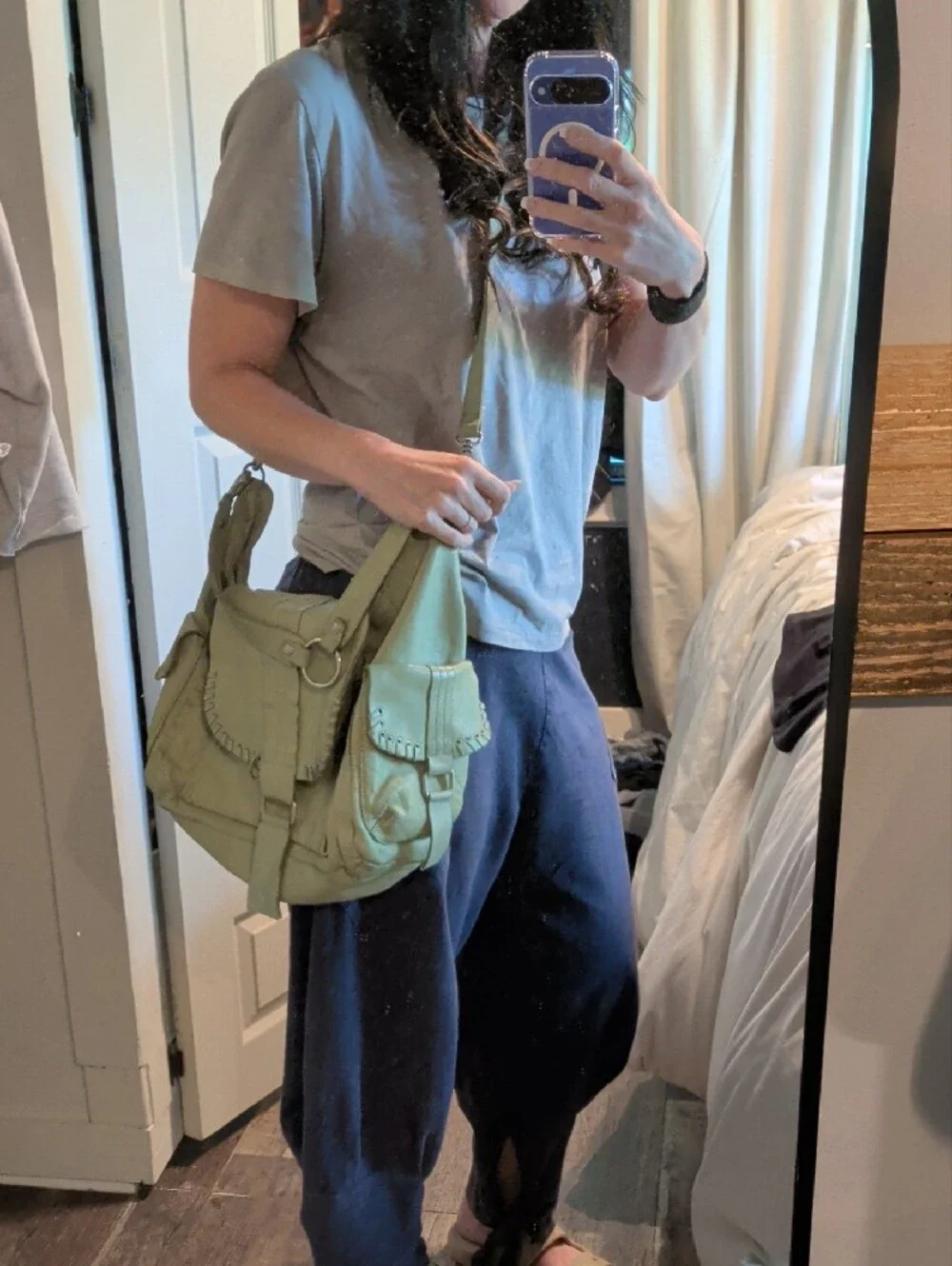We The Free Soft Mint Green Women's Leather Shoulder Bag - Soft Hobo Style